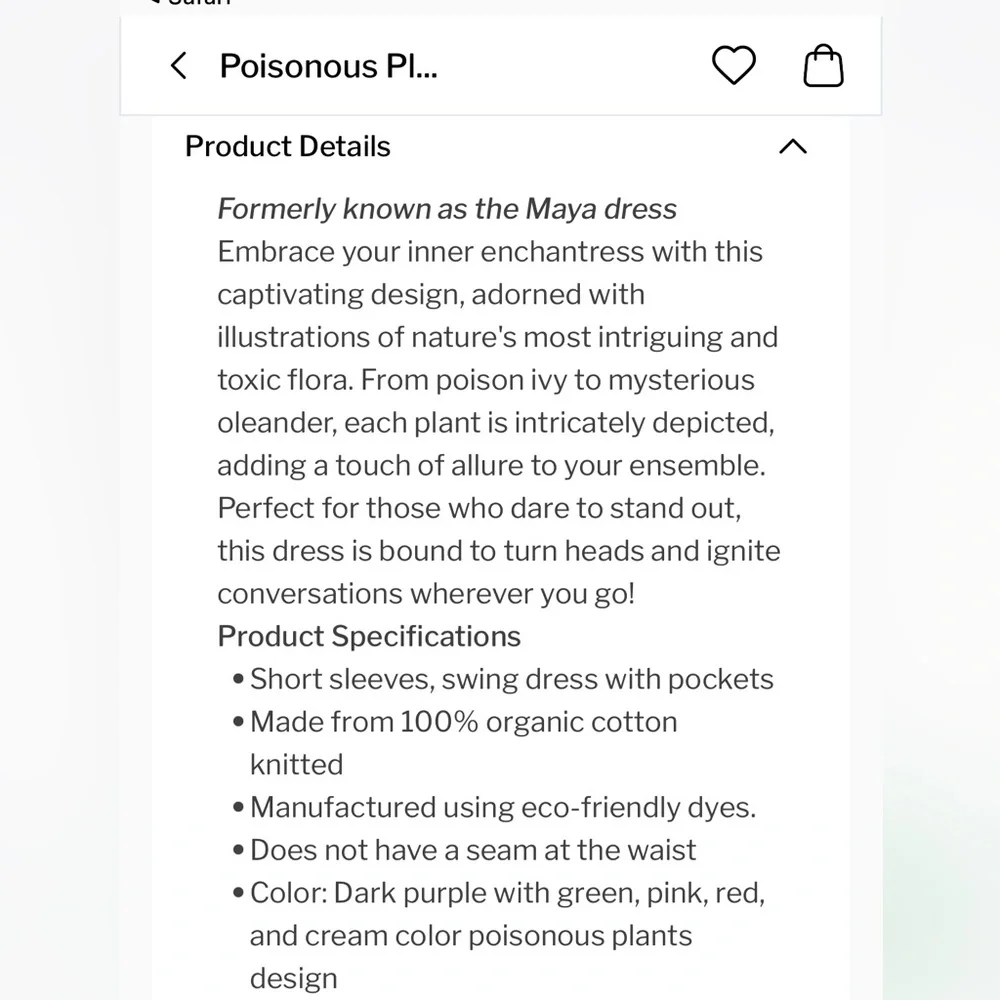 Svaha Size S Poisonous Plants Dress EUC - Picture 6 of 7